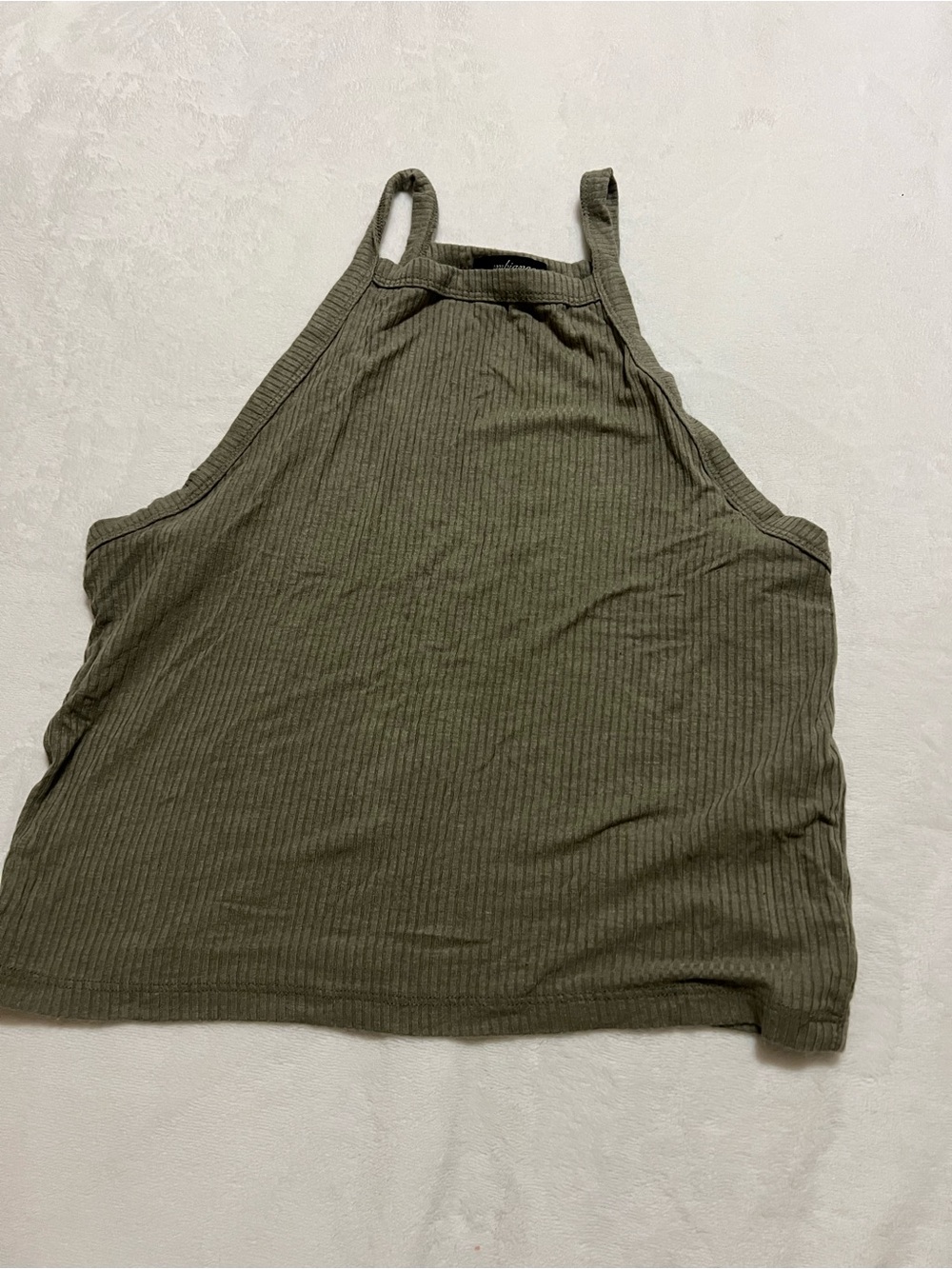 Ambiance Olive Ribbed Halter Crop Top